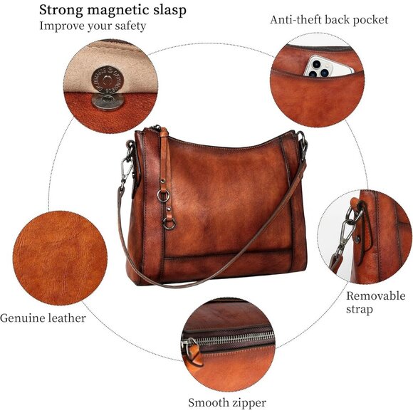 Women Brown Genuine leather Imported Purses Handbag Crossbody Bags - Picture 5 of 7